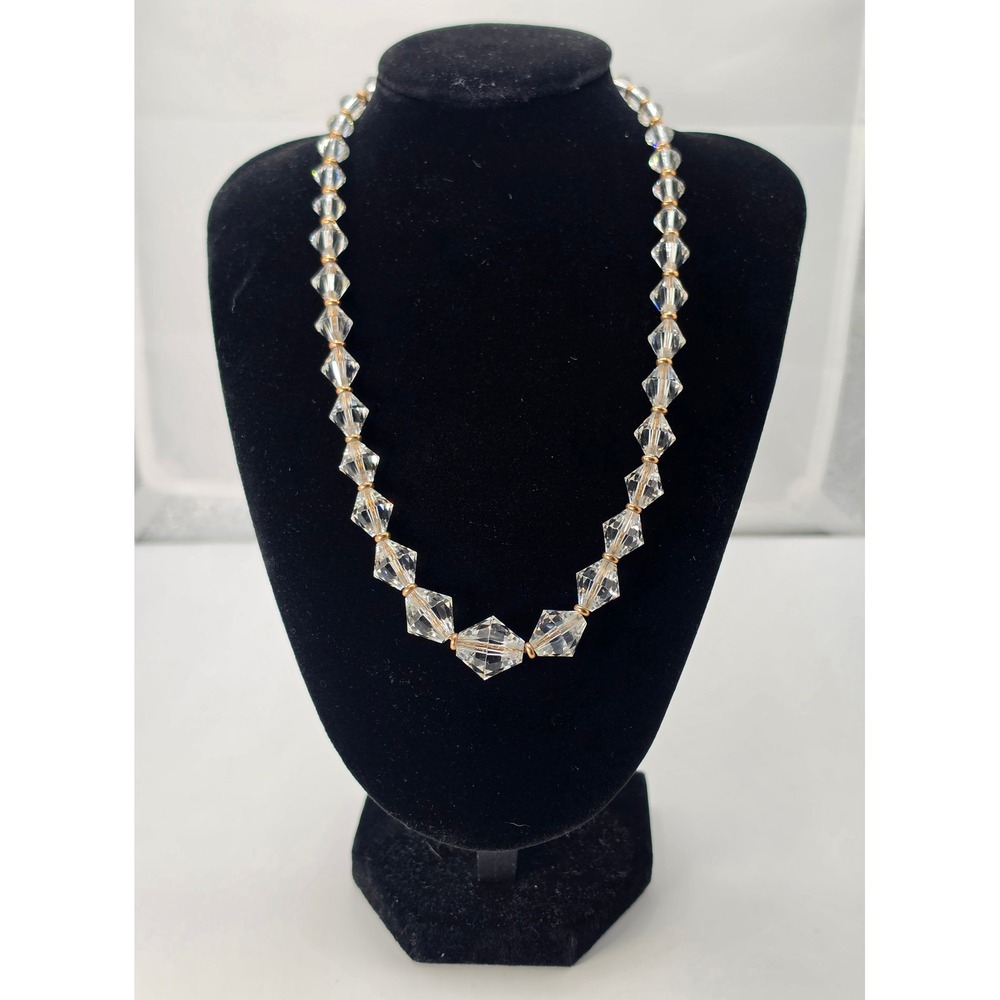 Vintage Graduated Faceted Crystal Bead Necklace 16" Gold Filled Filigree Clasp